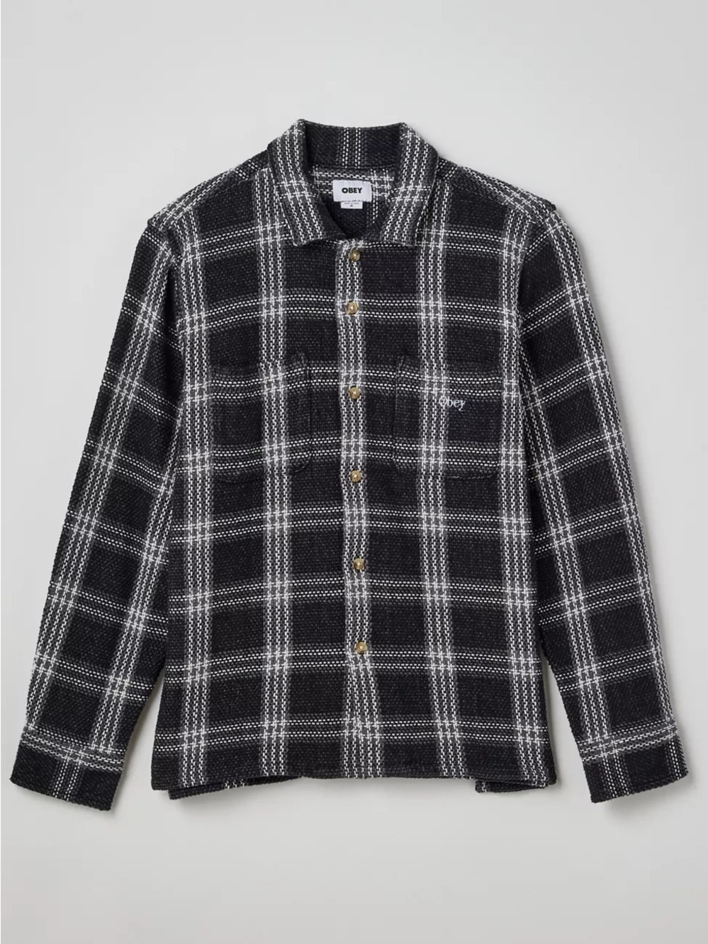 OBEY Wes Woven Shirt in a black and white plaid pattern large